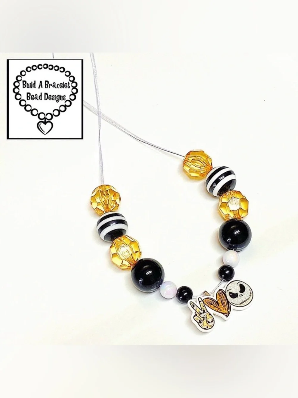 Handmade Peace Love Jack Skellington Nightmare Before Christmas Necklace
